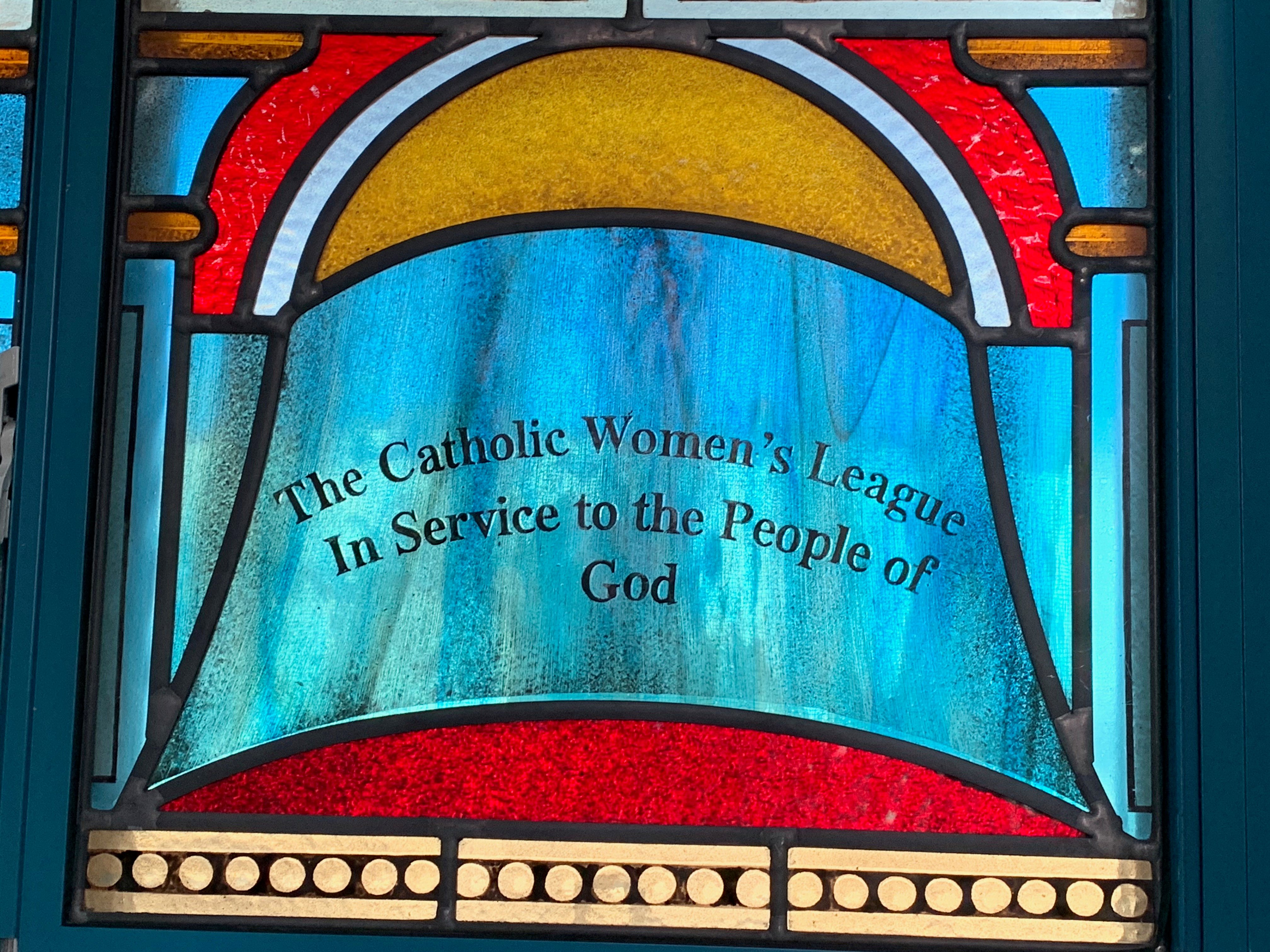 catholic women's league stained glass window